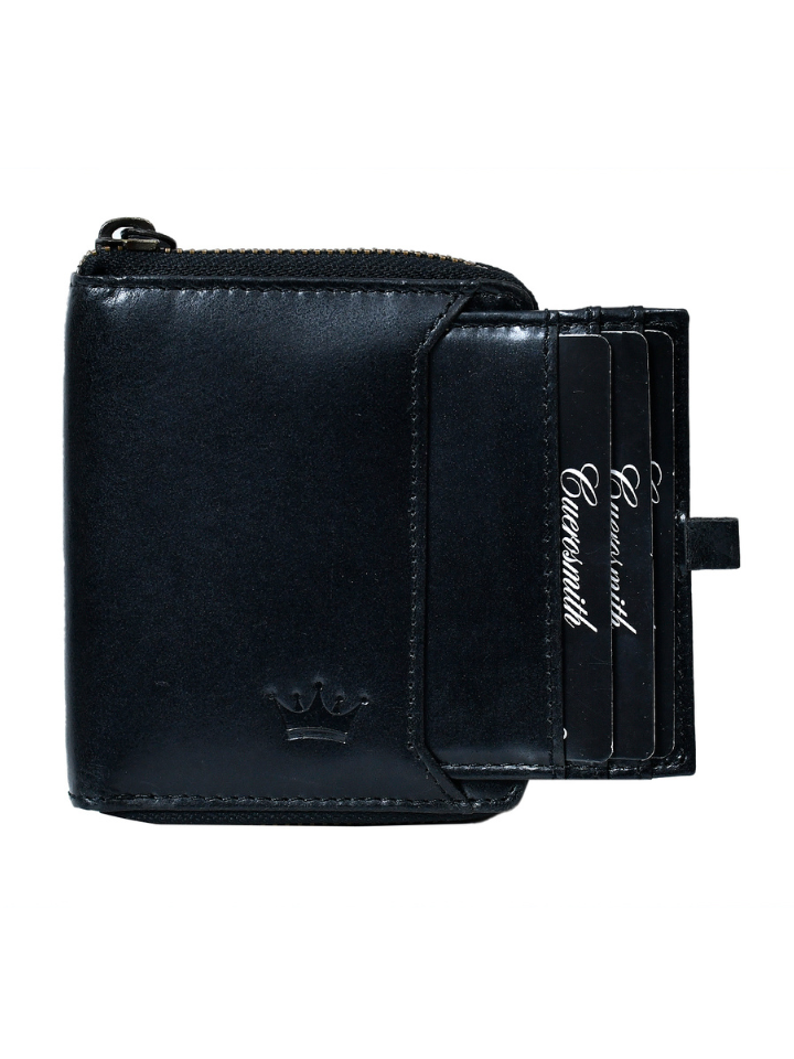 Genuine Leather Round Zipper Bifold Wallet