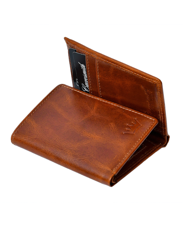 Genuine Leather Trifold Wallet Snap Closure