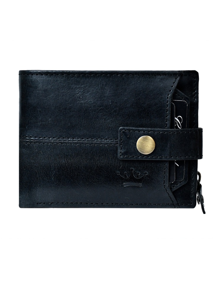 Genuine Leather Bifold Wallet Button Closure